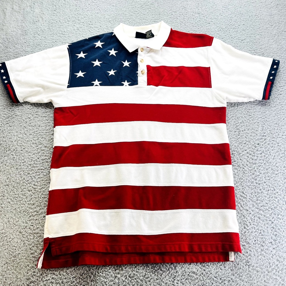 REDHEAD Men's Size L Large American‎ Flag Polo Golf Shirt Patriotic Americana